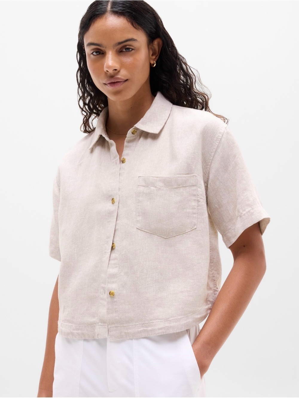 NWT Athleta Retreat Linen Short Sleeve Undyed Shirt Sz Small